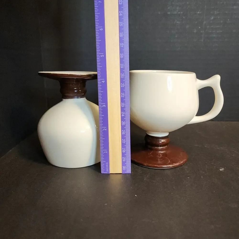 Vtg Hall Footed Pedestal Mug Brown White Restaurant Ware Diner #2274 Qty2
